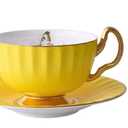 Bone China Cup and Saucer Set Ceramic Tea Coffee Cup for Breakfast Afternoon Tea - Butterfly and Elegance Series (Yellow)