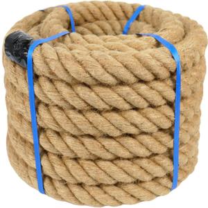 2 Inch Natural Jute Rope, 50 Feet Thick Hemp Rope, 4 Strands Twisted Manila Ropes for Docks, Nautical, Raliings, Decorating, Indoor/Outdoor Use