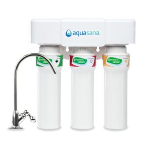 Aquasana Under Sink Water Filter System - Reduces PFAS, Lead, & Chlorine in Drinking Water - Under Counter Claryum Filtration for Kitchen - 3-Stage Max Flow - Chrome Faucet - AQ-5300+.56