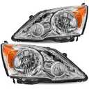 JSBOYAT Headlight Assembly Pair Replacement for 2007-2011 Honda CR-V Front Headlamp Chrome Housing with Amber Reflector (Driver & Passenger Side)