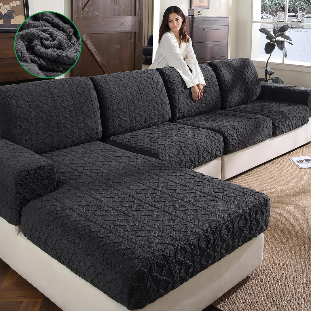 OHSIO Couch Cushion Covers, Super Soft Thicker Fleece Sofa Cover Stretch Sectional Sofa Slipcover Washable Pet Friendly Anti-Slip Stain Resistant Furniture Cover for Home(1 Back Cover,Dark Gray)