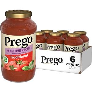 Prego Traditional Sensitive Recipe Low FODMAP Pasta Sauce, 23.75 Oz Jar BB 01/16/2027 (Case of 6)