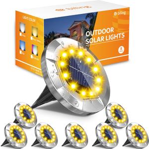 Biling Solar Ground Lights, (12 LEDs /8 Pack) Outdoor Waterproof Solar Garden Lights for Pathway Outdoor in-Ground Lawn Yard Deck Patio Walkway - Warm White (8 pack, Yellow)