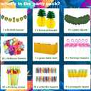 JOPHMO Tropical Luau Party Decoration Pack Hawaiian Beach Theme Party Favors Luau Party Supplies (112 PCS) including Banner, Table Skirt, Straws, Flamingo, Pineapple Dcors.