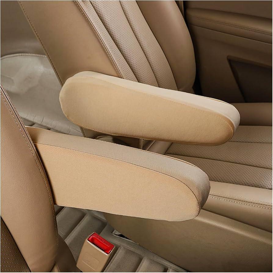 KVAEY 2 PCS Car Front Seat Armrest Covers, Elastic Fabric Stretch Car Seat Armrest Protectors, Soft Front Seat Armrest Cover Replacement, Universal Vehicle Accessories for Cars (Beige)