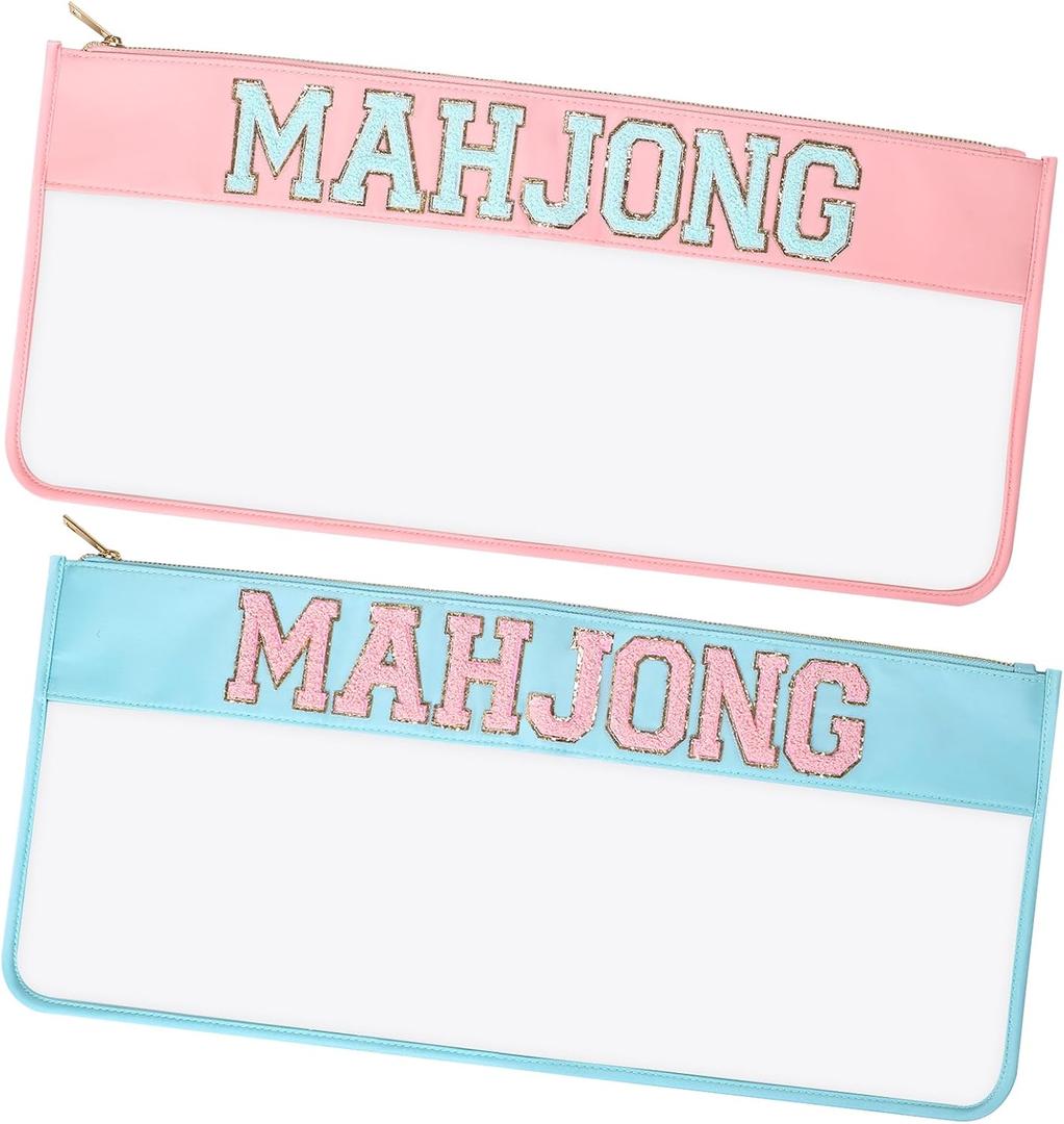 2 Pcs Mahjong Bags for Tiles, Mahjong Tile Bag with Zipper, Waterproof Accessories Storage Bag for Tiles (Pink, Blue)