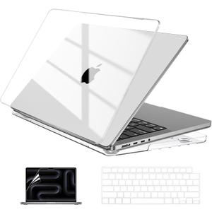 EooCoo Case Compatible with MacBook Pro 14 inch 2026-2021 M5-M1 Pro/Max Chip, Hard Shell Cases with Keyboard Cover, Screen Protector - Crystal Clear