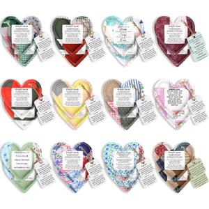 FuWeave 24 Pcs Christian Gift for Mother Faith Pocket Prayer Quilts with Wooden Cross Sympathy Spiritual Encouragement Heart Panel for Patient Religious Bible Church Scripture Recovery (Retro)