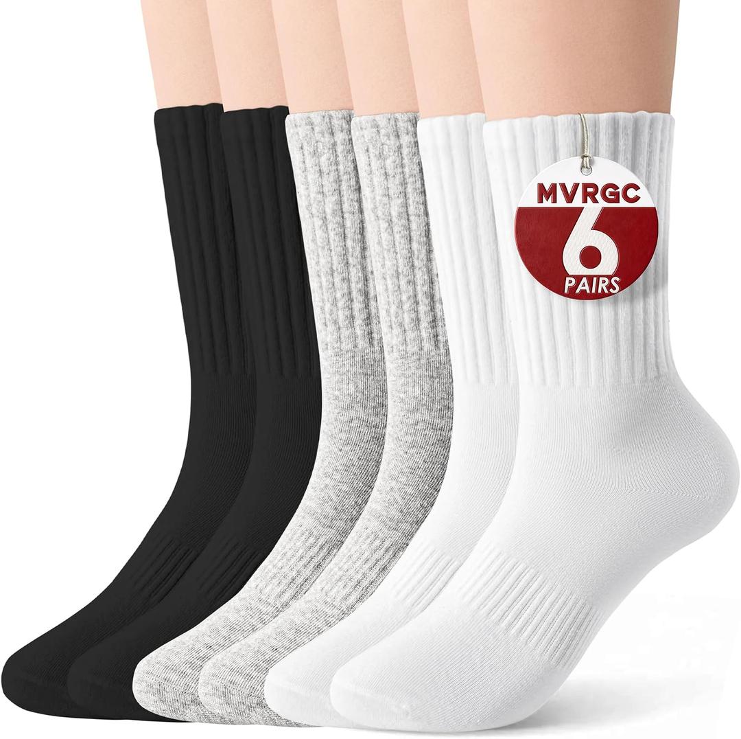 Crew Socks for Women & Men, 6 Pair Cute Cotton Casual Calf Socks Breathable Soft Above Ankle Socks, Size 5-10