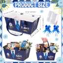 Moinchore 12 Pcs Happy Father's Day Basket for Gifts Empty 9.8 x 6.5'' Blue White Market Tray Cardboard Basket with Bows, Cellophane Bags, Twist Tiles, Empty to Fill for Holiday Birthday Wedding Party