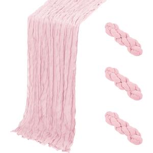 3 Pack Light Pink Cheesecloth Table Runner, 17 x 108 Inch, Gauze Cheese Cloth Table Runner Rustic Sheer Runner for Wedding Birthday Party Baby Shower Table Decor(Light Pink)