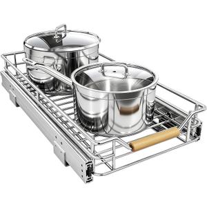 Pull out Cabinet Organizer, 9"W X 21"D, Heavy Duty Smooth Sliding Under Cabinet Shelves for Pots and Pans, Full-Extension Roll out Drawers, Slide out Organization for Home Kitchen Pantry
