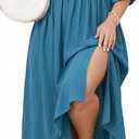 SCOMCHIC Women Plus Size Midi Dresses Puff Short Sleeve Square Neck Wedding Guest Elegant Flowy Belted A Line Dress 4XL
