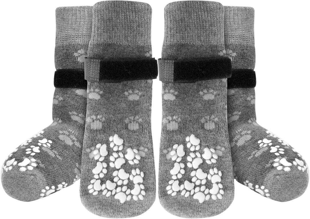 Anti-Slip Dog Socks Prevent Licking Paws,Dog Socks with Grippers for Senior Dogs Walk on Hardwood Floor,Dog Grippers with Strong Traction,Dog Essentials,Grey 2 Pairs, Large, 