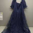 Plus Size Formal Dresses - Bridesmaid Leaf Embroidery with Sequin Tulle Prom Long Dress (Navy Blue)