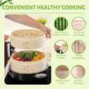Bamboo Steamer 10 Inch 2 Tier Wooden Basket With Handle, Ring Adapter, Reusable Silicone Liner, Adapter, Molder Press For Cooking Vegetables Dumpling Press & Dough Cutter for Steaming Chinese Asian Food & Bao Bun, Dim Sum Potsticker