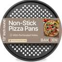 Non-Stick Pizza Pan with Holes - 13-Inch Perforated Pizza Crisper Carbon Steel Pizza Pan - 1 Round Pizza Trays PFOA PFOS and PTFE Free (Black)
