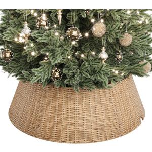 ELYKEN 33 Inch Christmas Tree Collar, 6-Piece Xmas Tree Skirt for Artificial Trees, Handcrafted Plastics Wicker Tree Base Cover with Cord Cut-Out Rustic Farmhouse Tree Ring for Home Decor (Natural-round Pp)