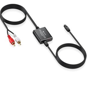 eSynic RCA to Optical Audio Converter-7ft Cable Long-Only from RCA to SPDIF Toslink-Not Bi-Directional-Easy to Setup-Aluminum Alloy Analog to Digital Audio Adapter for CD Player to Optical Soundbar (Light-Weight)