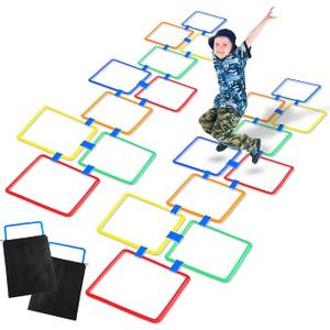 Woanger 2 Sets of Hopscotch Outdoor Squares 20 Pcs Hopscotch Ring Game with 30 Pcs Connectors Outdoor Indoor Obstacle Course for Kids Playground Agility Training(15 Inch,Square)