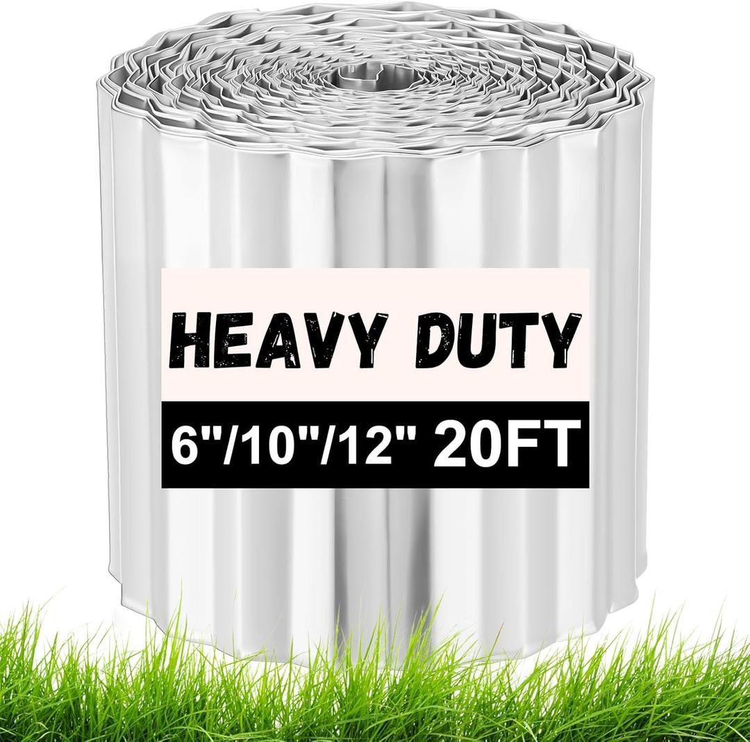 Tandefio Corrugated Metal Garden Edging 10 in x 20 ft Landscape Galvanized Sturdy Edging Border for DIY Flower Bed Lawn Landscaping (White)