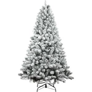 5FT Snow Flocked Artificial Christmas Tree, Unlit Xmas Tree with Pine Cones, 600 Branch Tips, Mini Holiday Christmas Tree with Metal Stand and Hinged Branches