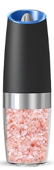 Gravity Electric Salt Or Pepper Grinder, Automatic Salt Or Pepper Grinder, Adjustable Roughness, Battery Powered, LED Light, 1 Pack, (Black)