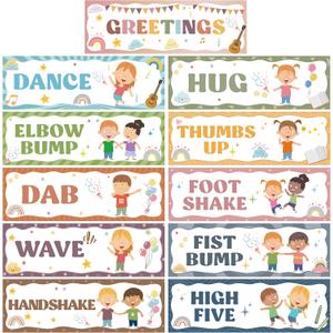 Wehhbtye Boho Classroom Greeting Poster, 9.4'' x 3'' Social Distancing Greetings Poster, Waterproof Greetings Choice Classrooms Rules Posters for Back to School Classroom Decor Teacher Supplies