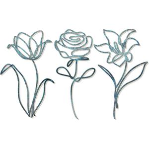 Oubasa Metal Flowers Wall Art Set of 3, Farmhouse Floral Home Decoration, Modern Line Art Flower Wall Decor for Living Room Bedroom Bathroom, Minimalist Botanical Wall Sculpture Lily, Tulip, Rose