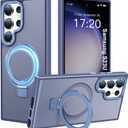 PuyaTeya Compatible with Samsung Galaxy S23 Ultra Case with Magnetic Ring Stand, Military Drop Protection, Anti-Scratch/Anti-Fingerprint Translucent Matte Case for S23 Ultra (Light Blue)