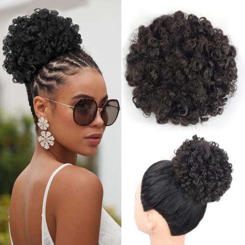 ZIRANJUAN Drawstring Ponytail Afro Puff Hair Extensions, Curly Wavy Loose Wave Synthetic Hairpieces, Short Mini Afro for Black Women, Natural Black