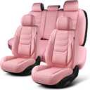 TIEHESYT Car Seat Covers Full Set, Breathable Leather Automotive Front and Rear Seat Covers, Car Seat Protectors Full Set, Compatible with Most Vehicles, SUV (Cute Pink, Front Pair and Rear)