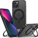 NIMASO for iPhone 14/13 Case with Ring Stand 360°Rotatable, Compatible with MagSafe, Shockproof Military-Grade Protection, Translucent Matte Back Slim Magnetic Phone Case 6.1 inch, Black