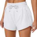 Women's Running Shorts High Waisted Quick Dry Athletic Shorts Sports Workout Gym Track Drawstring Shorts with Pockets (White, XL)