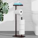 Kitsure Toilet Paper Holder Free Standing  Rustproof Metal Toilet Paper Stand for 4 Rolls with Anti-Slip Base and Shelf for Phone & Small Items, Bathroom Organizers and Storage, Medium, Brown (Medium - 1 Pack)