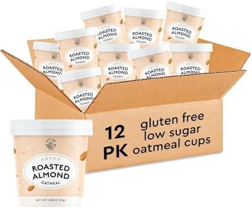 Mylk Labs Roasted Almond Protein Oatmeal Cups, Whole Grain, Low Sugar, High Fiber Breakfast with Superfoods, Quick & Easy, On the Go, Instant Oatmeal, Rolled Oats, Gluten Free, Vegan, Nut Free, 12 Pack, Best By: APR 21 2026
