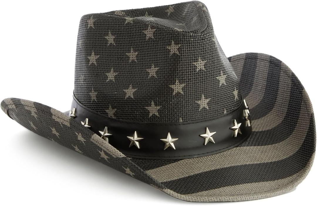 USA Straw American Flag Cowboy Hat for Men, Women, Looks Vintage Cowgirl Hat for Costume Party (Adult Size)