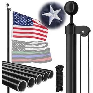 FFILY Heavy Duty 25 FT Flag Pole, 13 Gauge Extra Thick Aluminum Flagpole Kit with Embroidered Stars 3x5 American Flag for Outside House In Ground, 80MPH Wind Tested