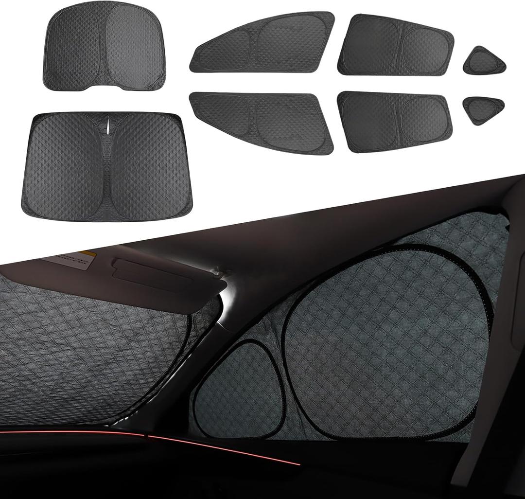 8PCS Upgraded for Tesla Model Y Juniper Window Shade Covers Thicker 5-Layer Material Sun Darker Windshield Sunshade Side Window Privacy Shade for Tesla Model Y Juniper Accessories 2026 2025