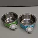 Mechpia 2 Pieces Crate Dog Bowl, Removable Stainless Steel Pet Kennel Hanging Food Water Feeder Bowl Cage Coop Cup for Puppy Medium Dog Cat Rabbit Ferret Bird (Blue,Green)