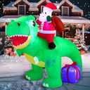 Joiedomi 6 FT Long Christmas Inflatable Dinosaur Outdoor Decoration, Inflatable Santa Riding Dinosaur with Build-in LEDs, Christmas Blow Up Yard Decoration for Xmas Party Garden Lawn Winter Dcor