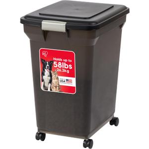 IRIS USA 58 Lbs / 67 Qt WeatherPro Airtight Pet Food Storage Container with Attachable Casters, For Dog Cat Bird and Other Pet Food Storage Bin, Keep Fresh, Easy Mobility, BPA Free, Smoke (1 Count (Pack of 1))
