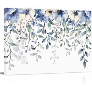Blue Eucalyptus Leaf Canvas Print Wall Art - Botanical Flowers Leaves Watercolor Floral - Wall Decor Modern Artwork Paintings Pictures for Living Room Stretched and Framed Ready to Hang - 24" x 36"