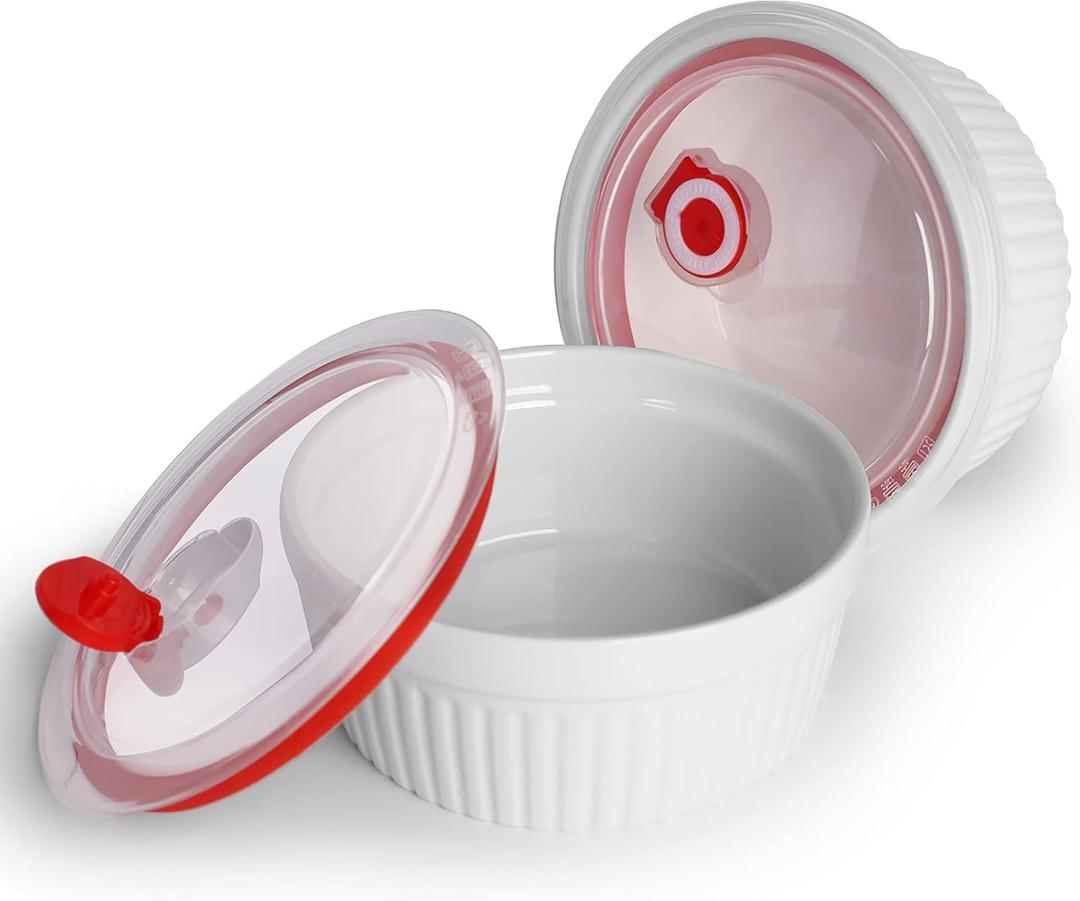 22 oz Ramekins with Lids 6 PCS, Porcelain Ramekins Dishes for Souffle,Creme Brulee, Pudding, Custard Cups,Bakeware Bowls Set for Baking,Oven Safe, White (5.8 inch)