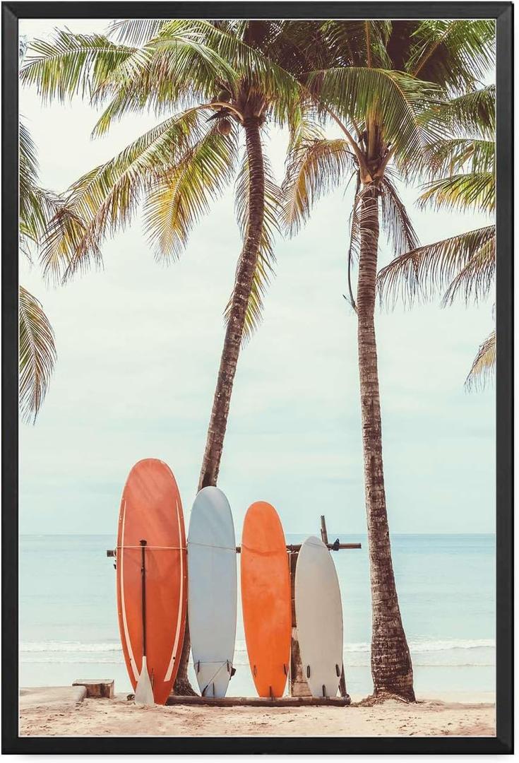 GEORHJ Poster Wall Art Picture Canvas Print Painting Poster Surfboards On The Beach Wall Picture Art Living Room Home Decor Kitchen and Dining Room Wall Decoration 15x21inch (metal frame)