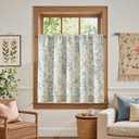jinchan Linen Kitchen Curtain 36 Inch French Floral Double Layer Curtain Farmhouse Vintage Tier Drape Rustic Half Window Curtain for Living Room Window Treatment Rod Pocket 1 Panel Blue on Beige, Floral Blue on Beige, 50"W x 36"L (Pack of 1)