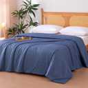 Amazon Basics Cooling Comforter, Soft Lightweight Waffle Weave Blanket for Hot Sleepers, Summer & All Season Bedding to Keep Cool for Night Sweats, 90"x90", Queen, Blue