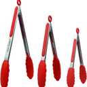 Set of 3 (7, 9, 12 inches) Kitchen Tongs for Cooking - Heavy Duty & Non-Stick with Stainless Steel - Kitchen Tongs with Silicone Tips - Heat Resistant Long Food Tongs for Grilling BBQ - Red