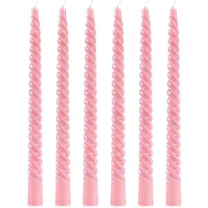 6 Pcs Pink Spiral Taper Candles, 10 Inch Unscented Dripless Twisted Candlesticks, Decoration for Dinner Party Wedding Holiday Celebration Supplies