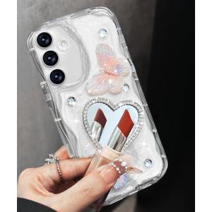 Toycamp for Samsung Galaxy S24 case Women - Cute Girly Girls Phone Cover for Samsung S24 Kawaii Aesthetic Pretty Unique Glitter Bling Sparkle Wave Design Funda para S 24, Mirro Heart